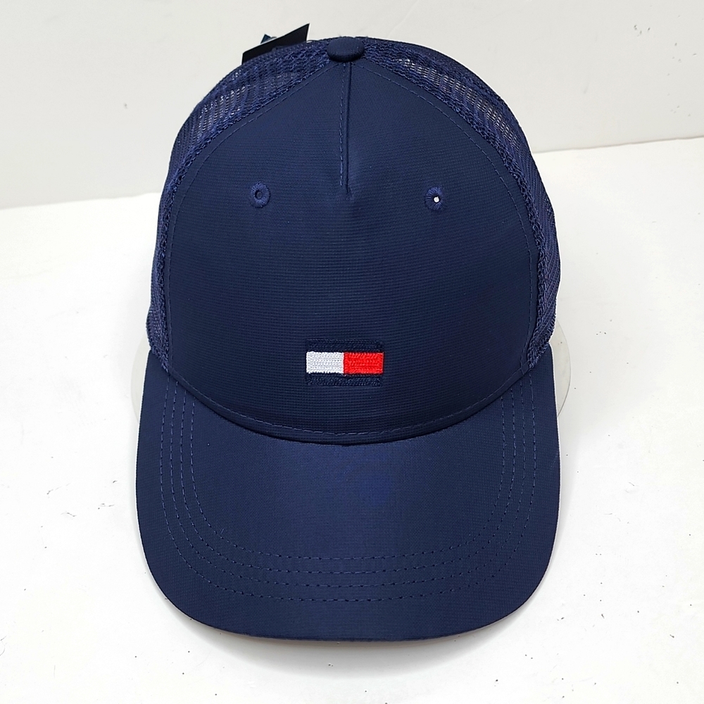 TOMMY HILFIGER HAP CAP NAVY BLUE WITH ADJUSTABLE STRAP & BREATHABLE MESH!
